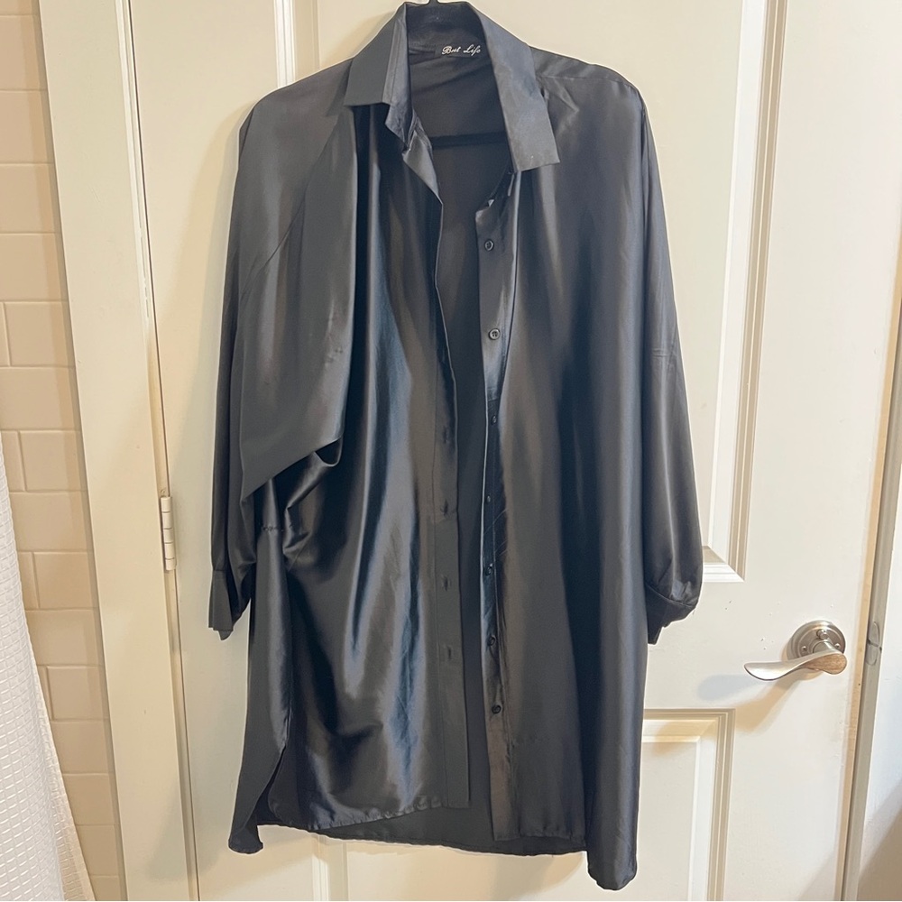 Vintage oversized black satin button down